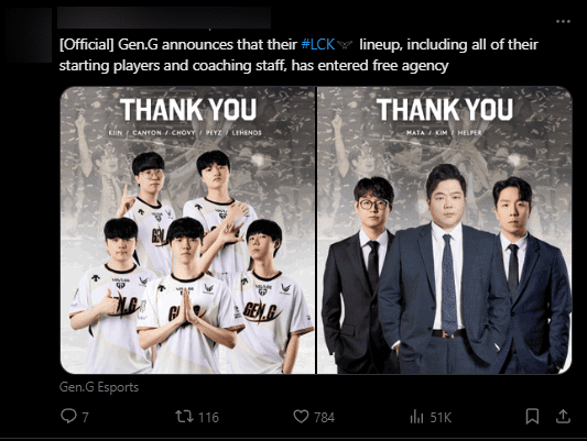 Gen.G also allows the entire team to become free agents Gen.G also allows the entire team to become free agents