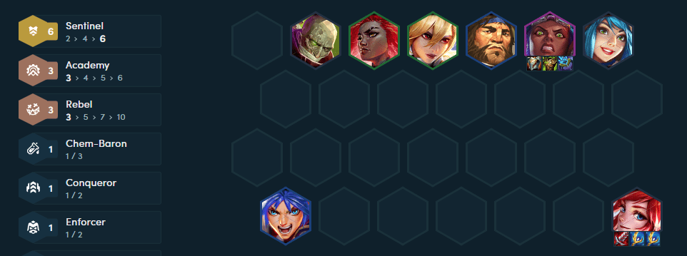 A fully completed composition with 6 Sorcerers and Lux at the center. TFT Set 13: A Strong Victory with Lux