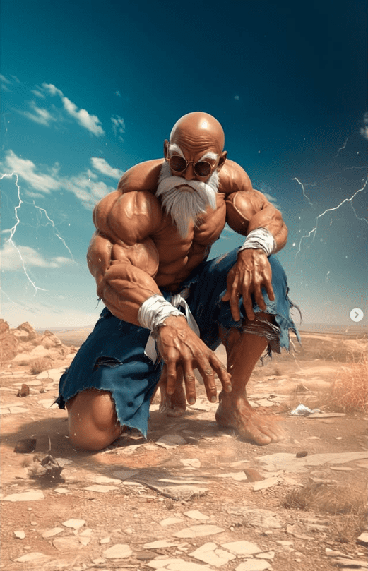 AI recreates Master Roshi in Max Power state in live-action style 1 AI recreates Master Roshi in Max Power state in live-action style - image 1.