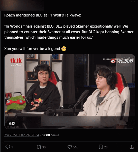 Coach Roach emphasizes the importance of Skarner being banned consistently by BLG, as T1's assessment shows BLG is exceptionally strong compared to the previous phase, allowing T1 to perform even better. Coach Roach emphasizes the importance of Skarner being banned consistently by BLG, as T1's assessment shows BLG is exceptionally strong compared to the previous phase, allowing T1 to perform even better.