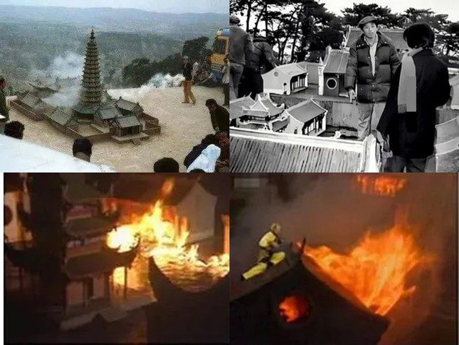 However, the film crew had to utilize various models to portray the temple fire. Production of Journey to the West 1986 - Image 5.