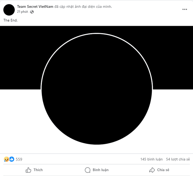 Team Secret updates their profile picture to black with caption 'The End' Team Secret updates their profile picture to black with caption 'The End'