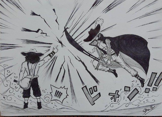 Usopp facing Mihawk Usopp meets Mihawk