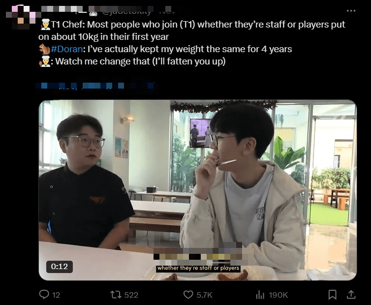 T1's meals contribute to Doran's performance