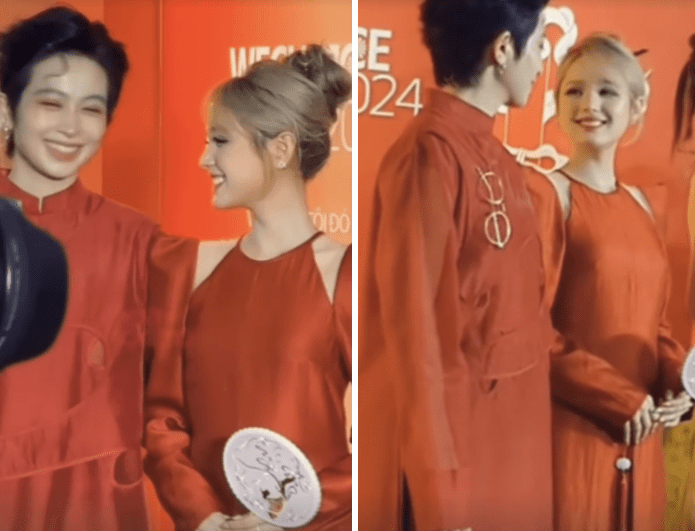 Xoài Non and the new person announcing their intention for a "fun story" on the red carpet of the WeChoice Awards 2024 Gala 3 Xoài Non and Gil Lê