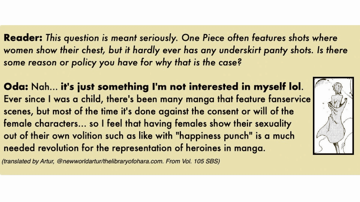 One Piece author says he is not very interested in fanservice 2 Eiichiro Oda discusses fanservice in One Piece