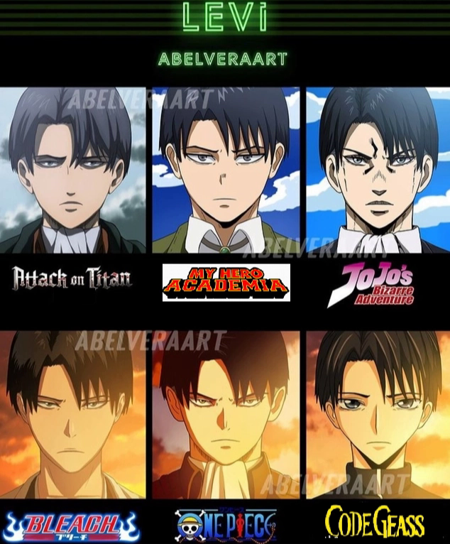 Levi's appearance in 9 different anime styles