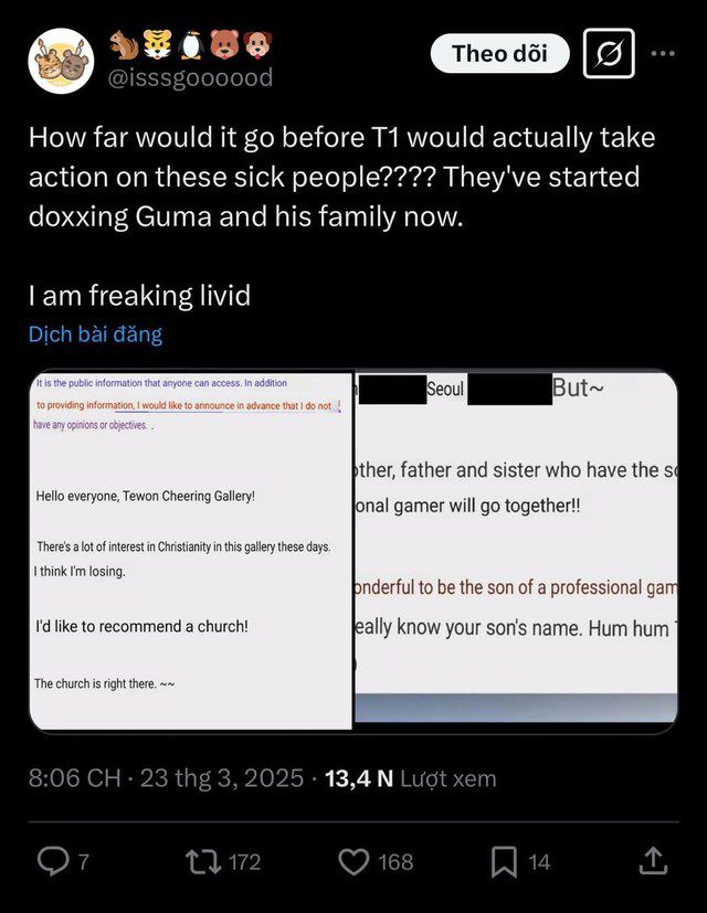 Anti-fans revealing personal information about Gumayusi's family Anti-fans revealing personal information