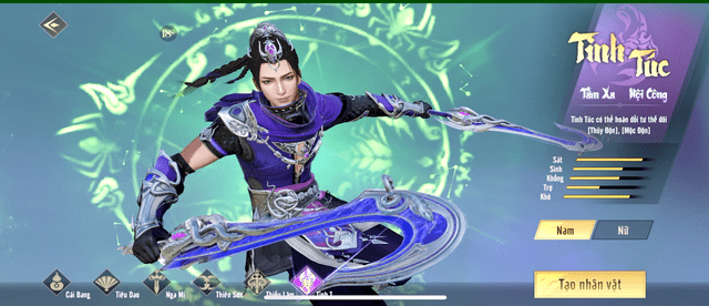 Tinh Túc is developed with two distinct development paths: Thủy Độn and Mộc Độn. Release information for the latest martial arts class in Heavenly Dragon's Eight Books VNG - Image 3.
