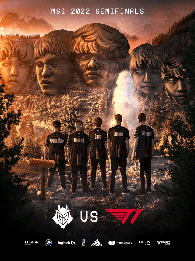 G2 had a poster featuring T1 as the five Hokage during MSI 2022 G2 had a poster featuring T1 as the five Hokage during MSI 2022