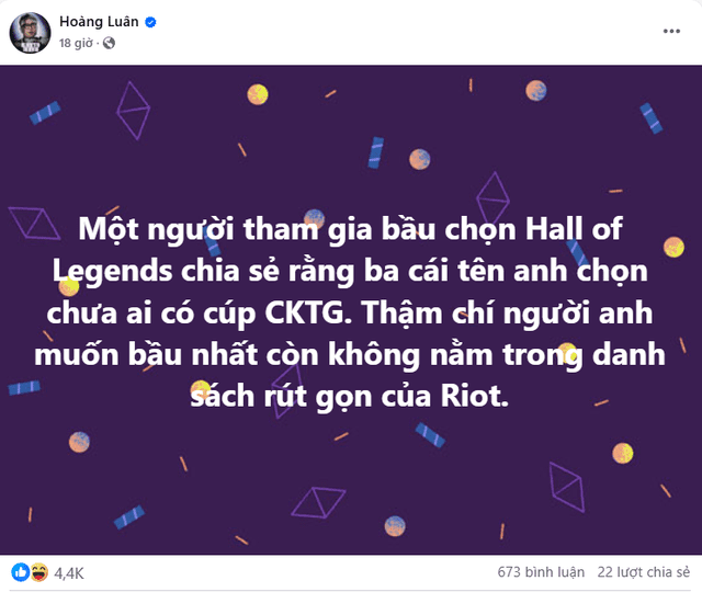 Commentator Hoàng Luân reveals a surprising aspect of the voting process for Hall of Legends. Hoàng Luân discusses Hall of Legends