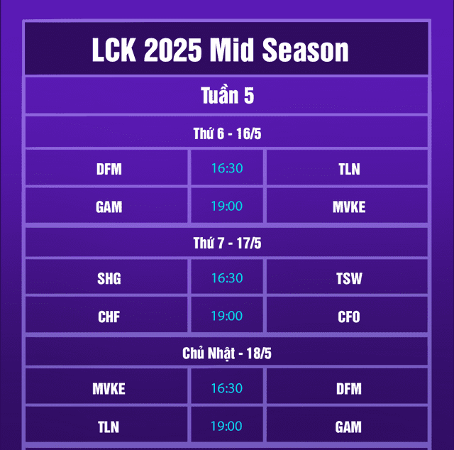 Latest match schedule for LCP 2025 Mid Season Latest match schedule