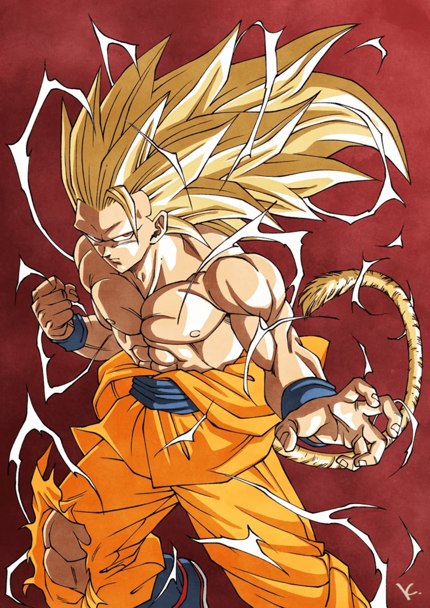 Goku Super Saiyan 3.5 depicted by a fan artist. Dragon Ball: Future form between levels 3 and 4 of Goku called Super Saiyan 3.5 - Image 1.