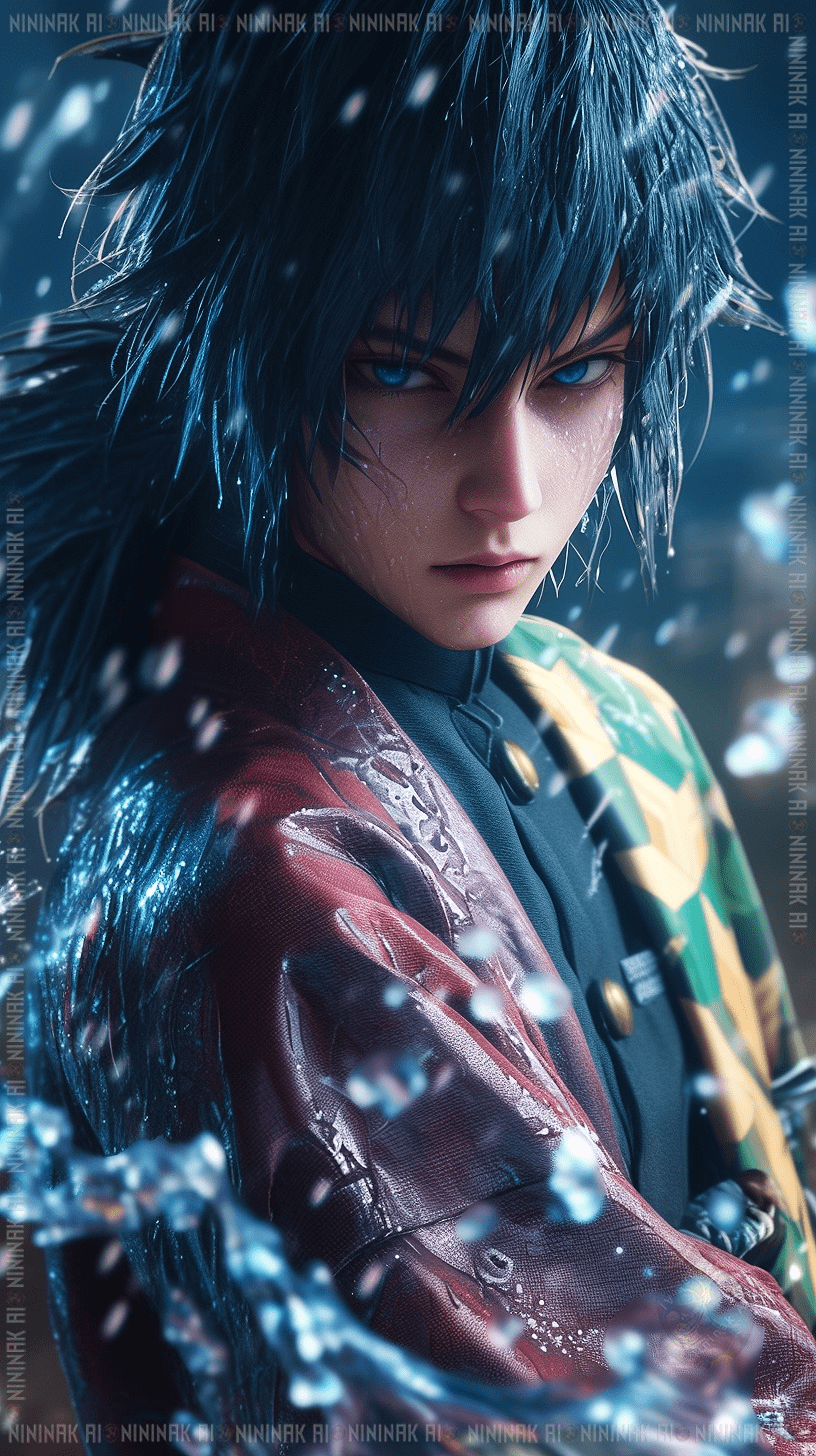 Giyu Tomioka stands stoically, embodying the spirit of a true warrior. Giyu Tomioka