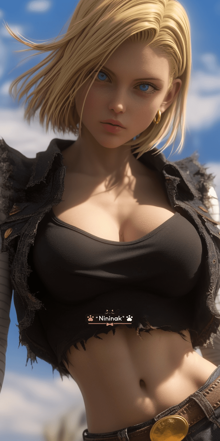 Eye-catching with the seductive surreal version of Android 18 from Dragon Ball 3 Stunning view of the AI-enhanced version of Android 18 from Dragon Ball - Image 5.