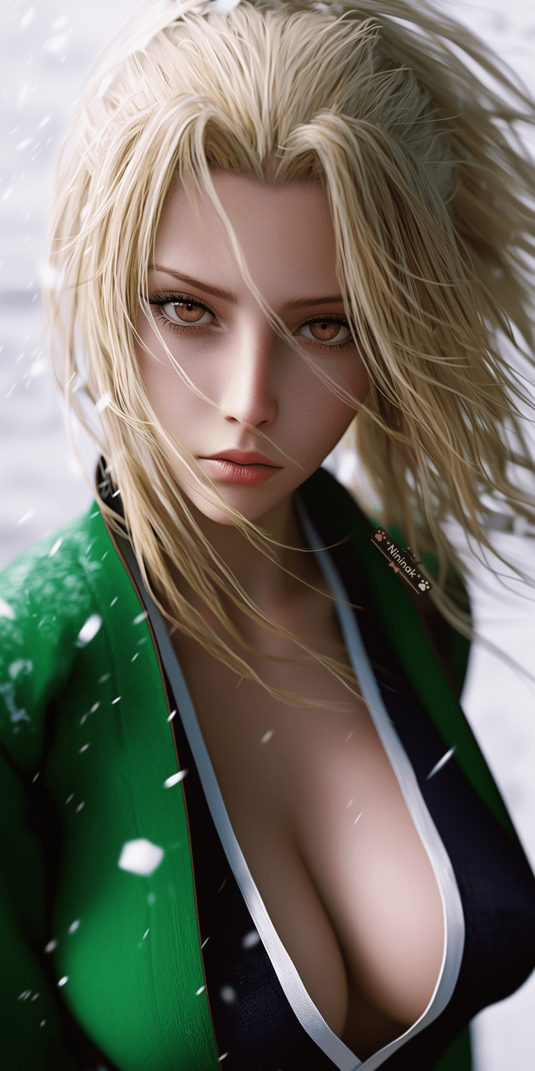 Tsunade, the legendary Hokage, depicted in a powerful stance with an aura of authority. Tsunade, the legendary Hokage, depicted in a powerful stance with an aura of authority.