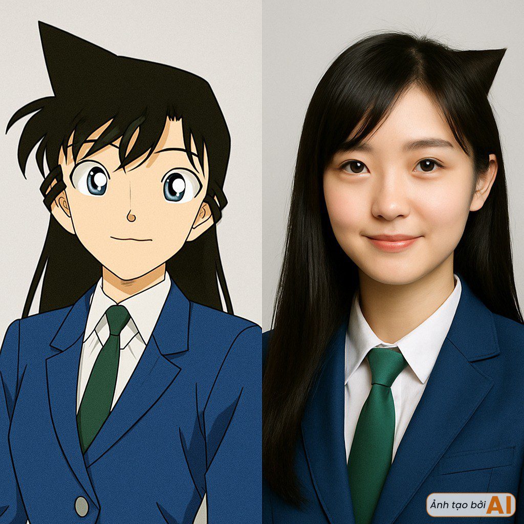 Animated characters becoming real: Haibara is unbelievably beautiful, why does Ran look so plain? 3 Ran's realistic appearance.