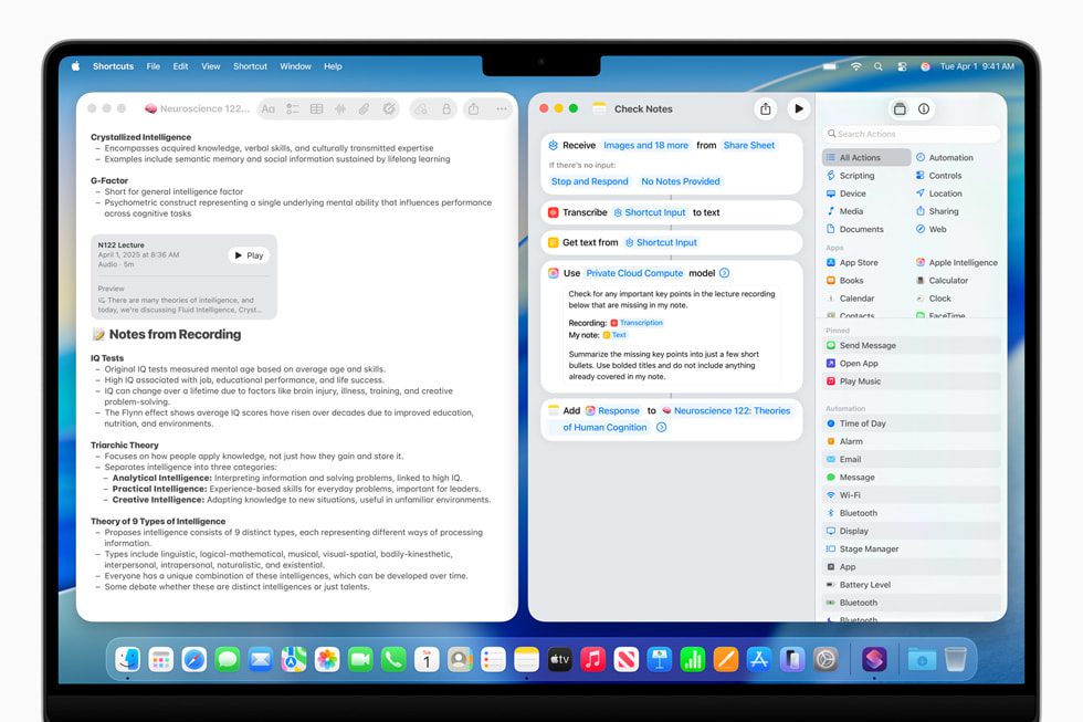 Enhanced Shortcuts powered by Apple Intelligence allow users to directly access various Apple Intelligence models on devices or with Dedicated Mathematics Domain to create personalized responses embedded within their shortcuts Enhanced Shortcuts