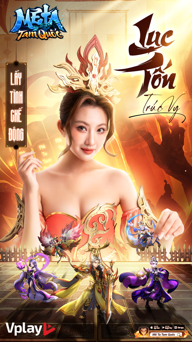 Trúc Vy portrays Lục Tốn, embodying a subtle and intelligent character. Trúc Vy portrays Lục Tốn, embodying a subtle and intelligent character.