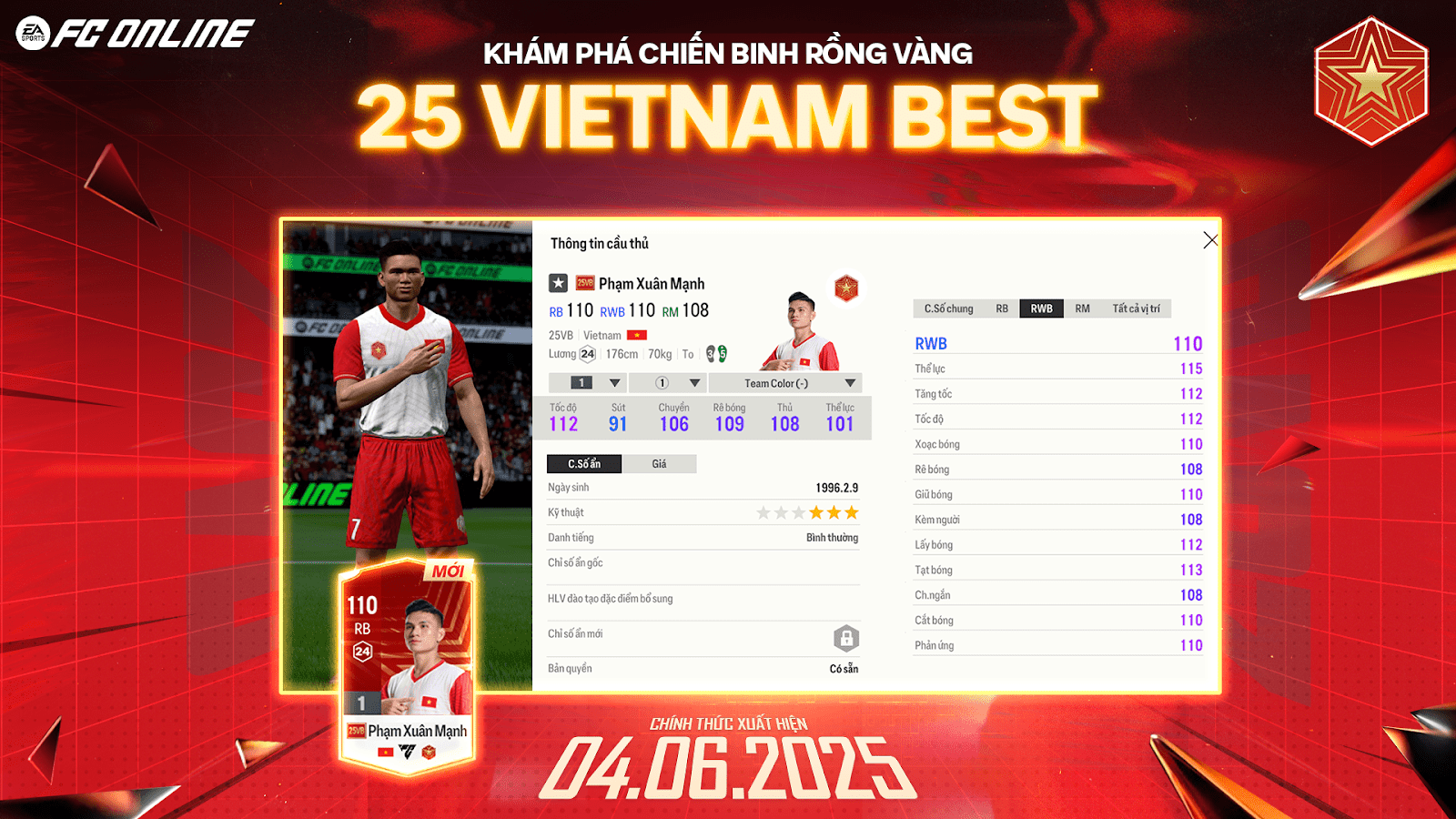 Source: Image showcasing player Phạm Xuân Mạnh (FC Online) CỰC HOT: Si&#ecirc;u hậu vệ Phạm Xu&#acirc;n Mạnh và huyền thoại Dương HỒng Sơn chính thức gịp mặt trong FC Online- Ảnh 2.