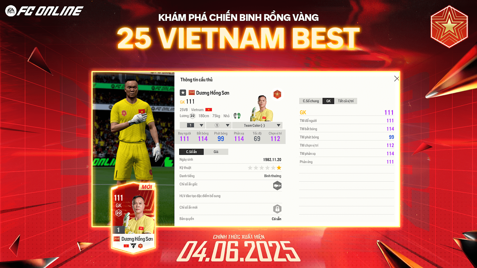 Source: Image showcasing goalkeeper Dương Hồng Sơn (FC Online) CỰC HOT: Si&#ecirc;u hậu vệ Phạm Xu&#acirc;n Mạnh và huyền thoại Dương HỒng Sơn chính thức gịp mặt trong FC Online- Ảnh 3.