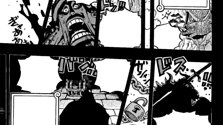A panel from chapter 1152 of One Piece featuring the cursed fruit. A panel from chapter 1152 of One Piece featuring the cursed fruit.