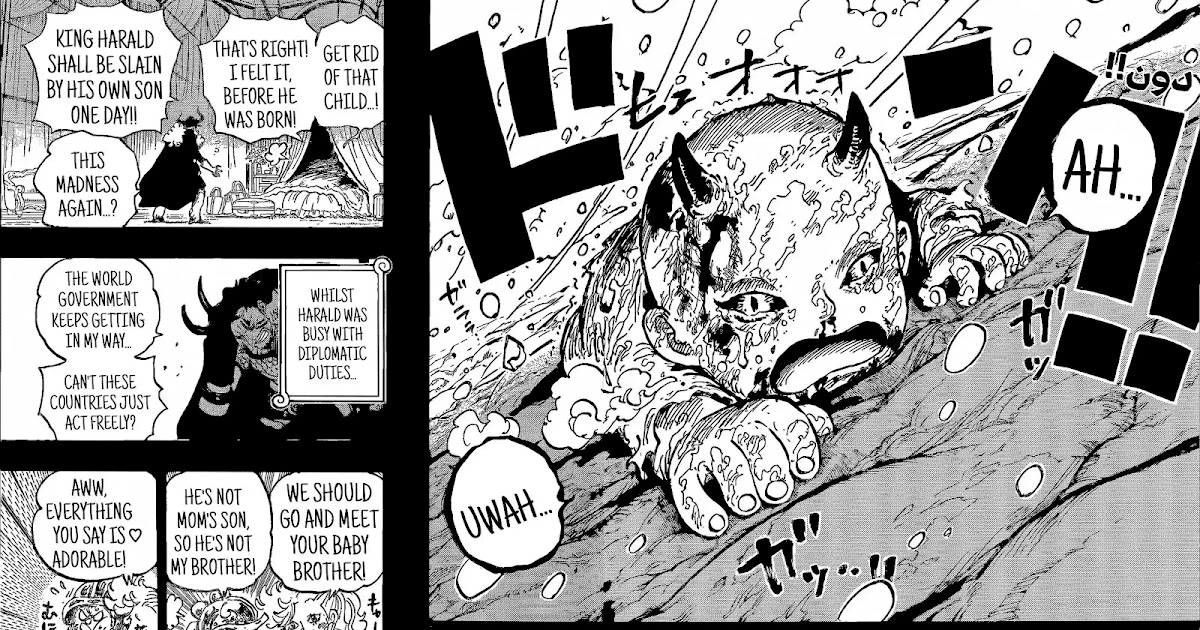 One Piece 1153: The Buried Secret of King Harald and the Tearful Birth of Prince Loki 5 One Piece 1153: The birth of Loki in the realm of King Harald.